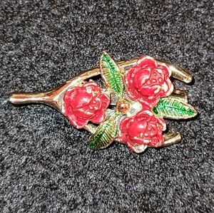 Vintage Gerrys Mini Wishbone Red Roses Floral Bouquet Brooch Pin Signed